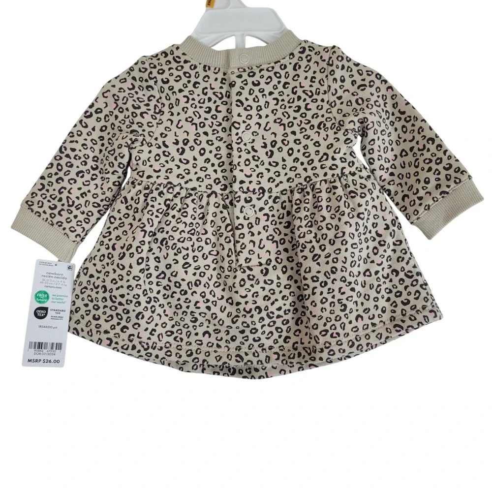 Carter's Baby Girls Newborn 2-pc dress Set animal print leopard diaper cover tan